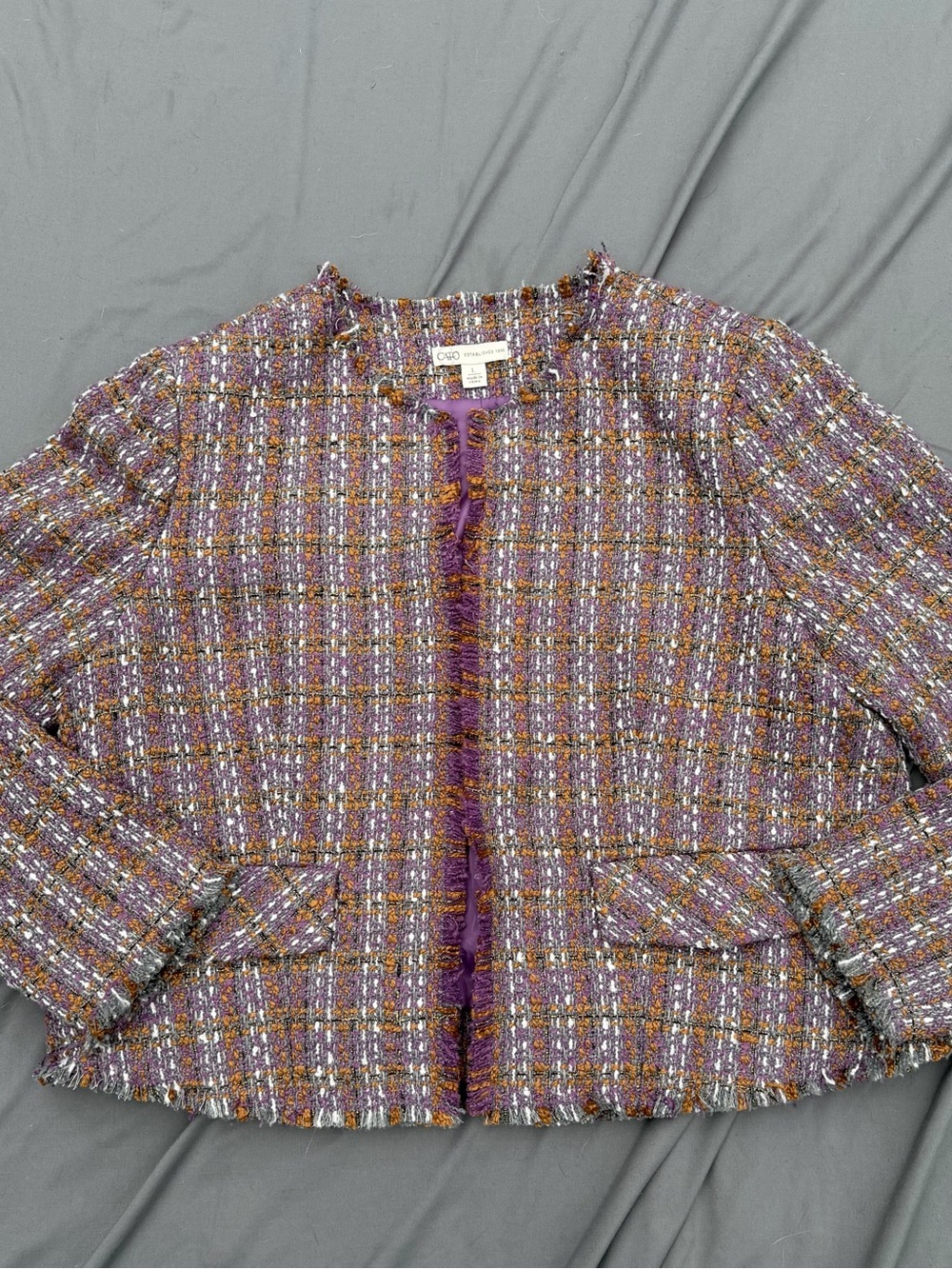 Cato Purple Multi Tweed Fringe Jacket